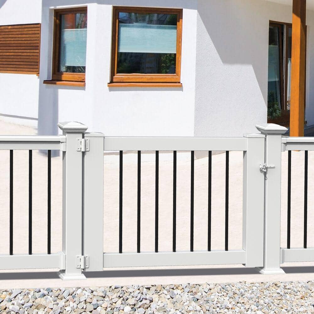Veranda 36 in. to 48 in. Traditional White Poly-Composite Rail Gate Kit with Metal Balusters
