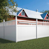 Veranda Pro Series 5 in. x 5 in. x 8 ft. White Vinyl Woodbridge Closed Picket Top Routed Corner Fence Post