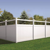 Veranda Pro Series 5 in. x 5 in. x 8 ft. White Vinyl Woodbridge Closed Picket Top Routed Corner Fence Post
