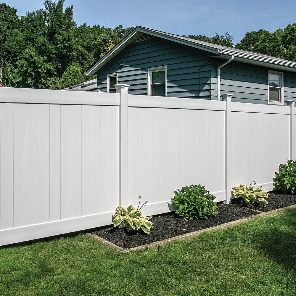 Veranda Linden 5 in. x 5 in. x 9 ft. White Vinyl Routed Line Fence Post