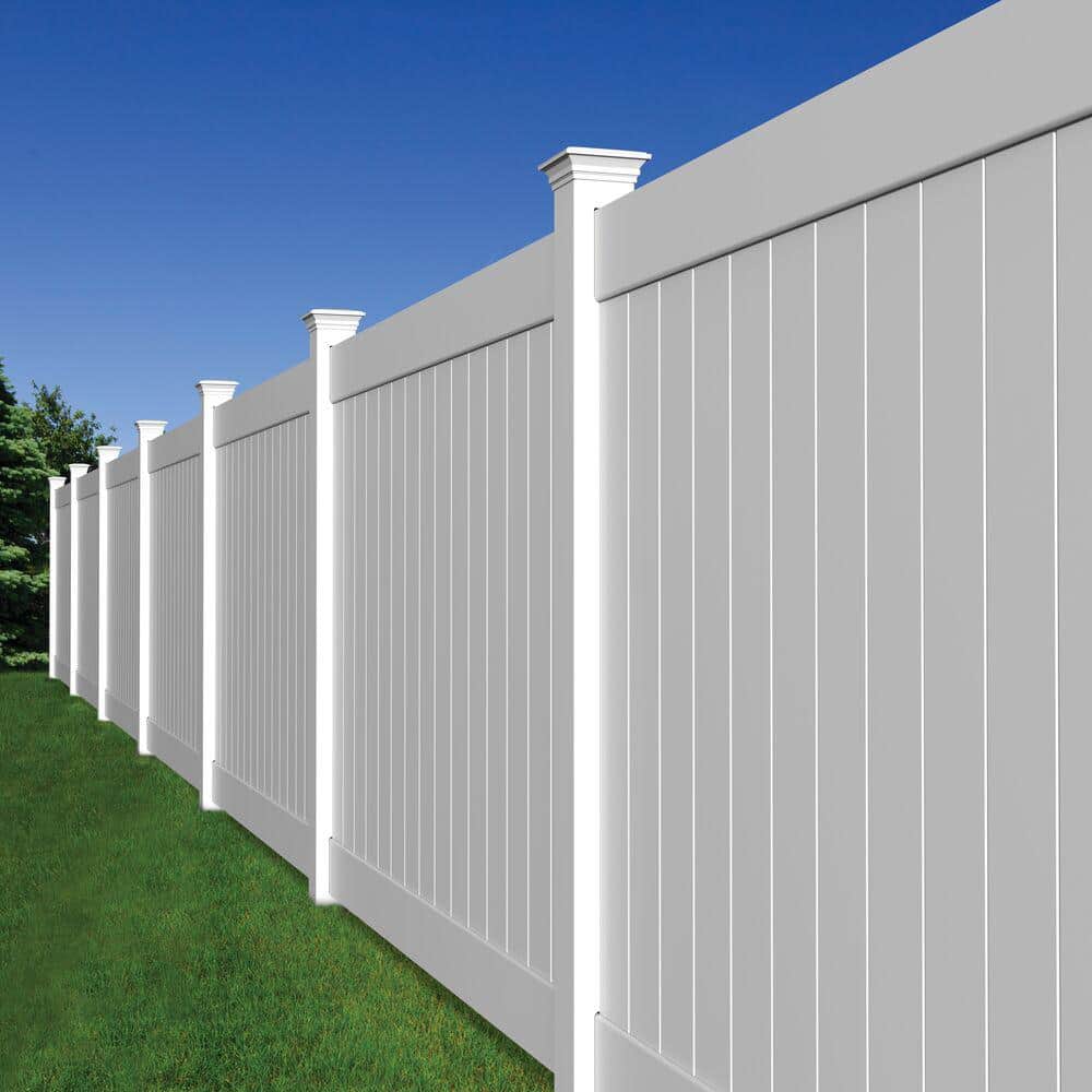 Veranda Linden 5 in. x 5 in. x 9 ft. White Vinyl Routed Line Fence Post
