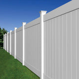 Veranda Linden 5 in. x 5 in. x 9 ft. White Vinyl Routed Line Fence Post
