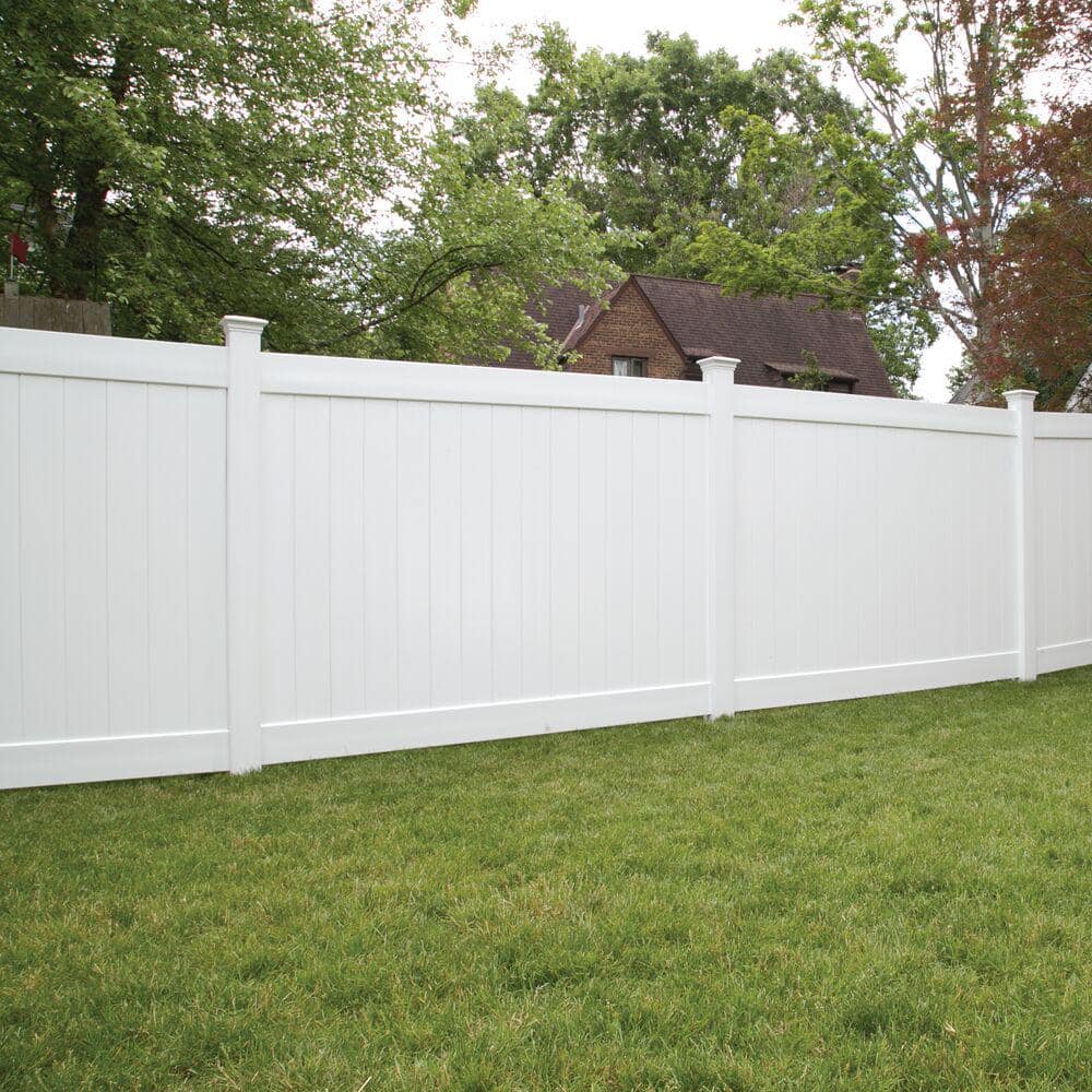 Veranda Linden 5 in. x 5 in. x 9 ft. White Vinyl Routed Line Fence Post