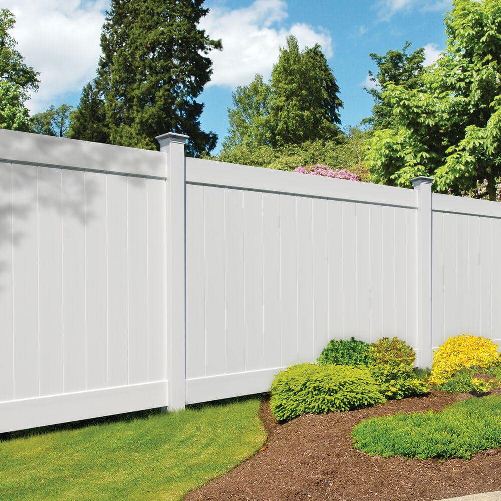 Veranda Linden 5 in. x 5 in. x 9 ft. White Vinyl Routed Line Fence Post