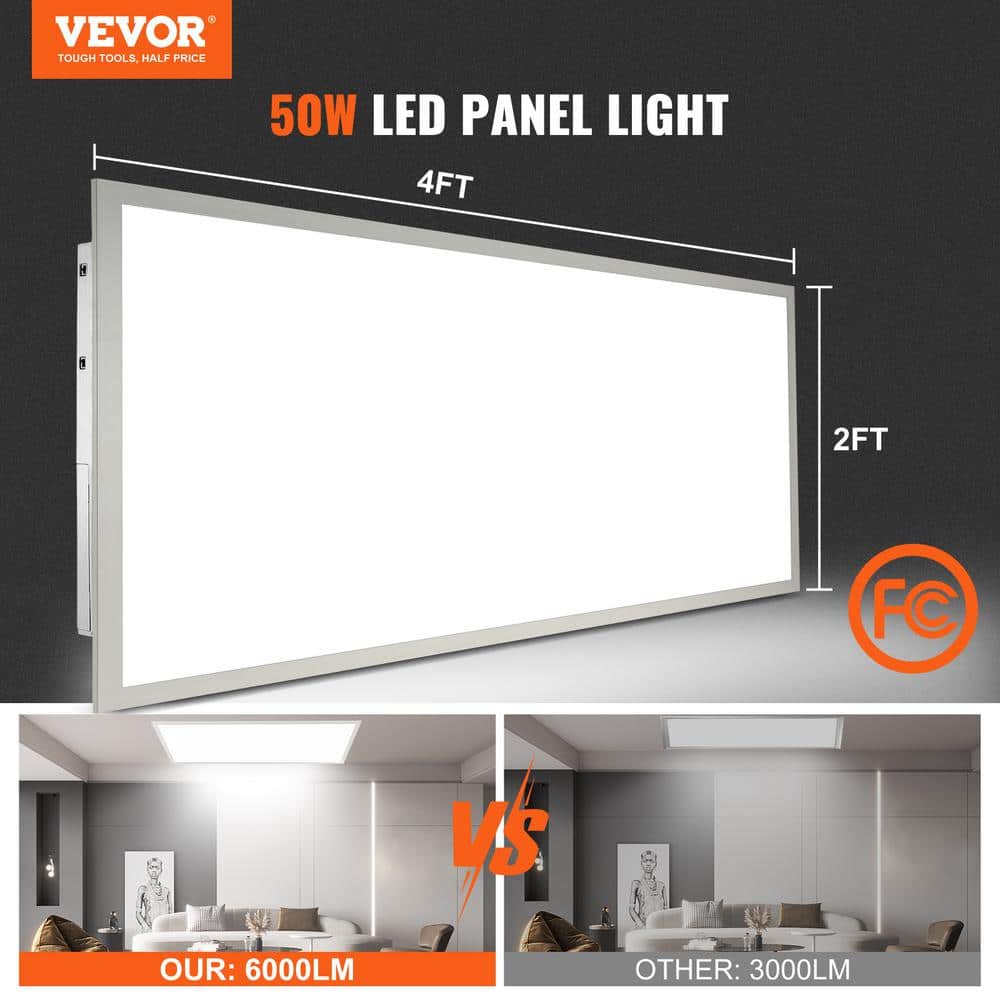 VEVOR LED Panel Light 47.8in. x 23.7in. 6000 Lumens Integrated LED Panel Light Cool White 3500/4000/5000K for Home Office