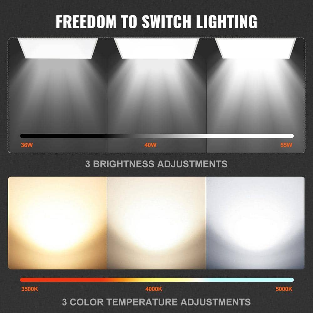 VEVOR 2 PCS 1 ft. x 4 ft. LED Flat Panel Light 6600LM 55 Watt LED Drop Ceiling Light 3500/4000/5000K for Home Office Classroom