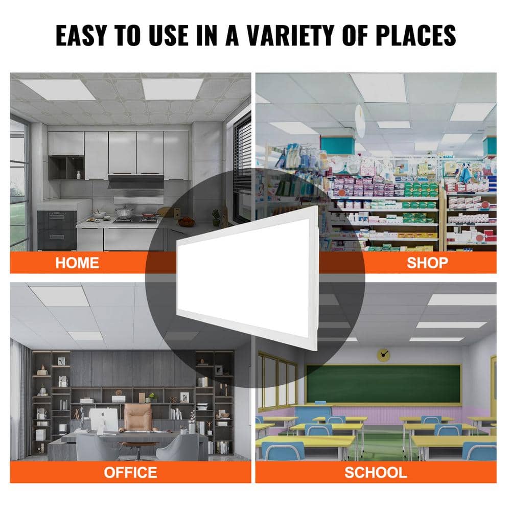 VEVOR 2 PCS 1 ft. x 4 ft. LED Flat Panel Light 6600LM 55 Watt LED Drop Ceiling Light 3500/4000/5000K for Home Office Classroom