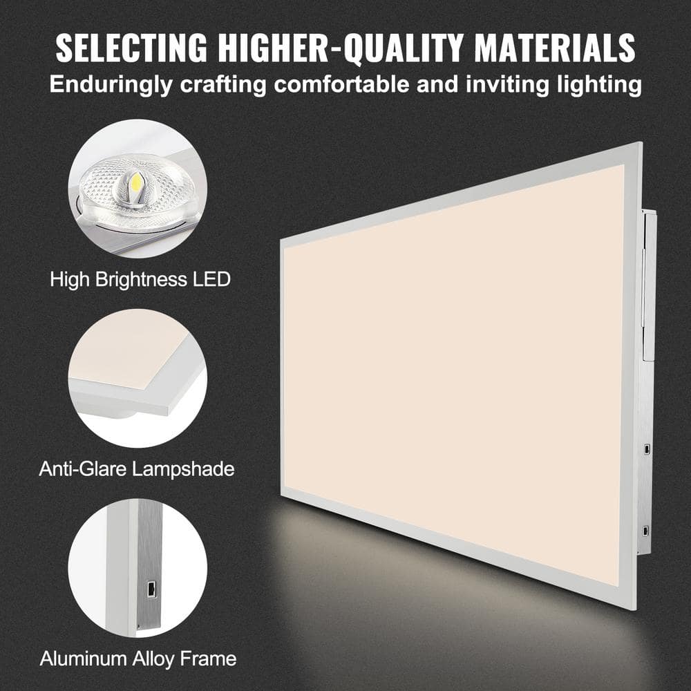 VEVOR 2 PCS 2 ft. x 4 ft. LED Flat Panel Light 6000LM 50 W LED Drop Ceiling Light 3500K/4000K/5000K for Home Office Classroom