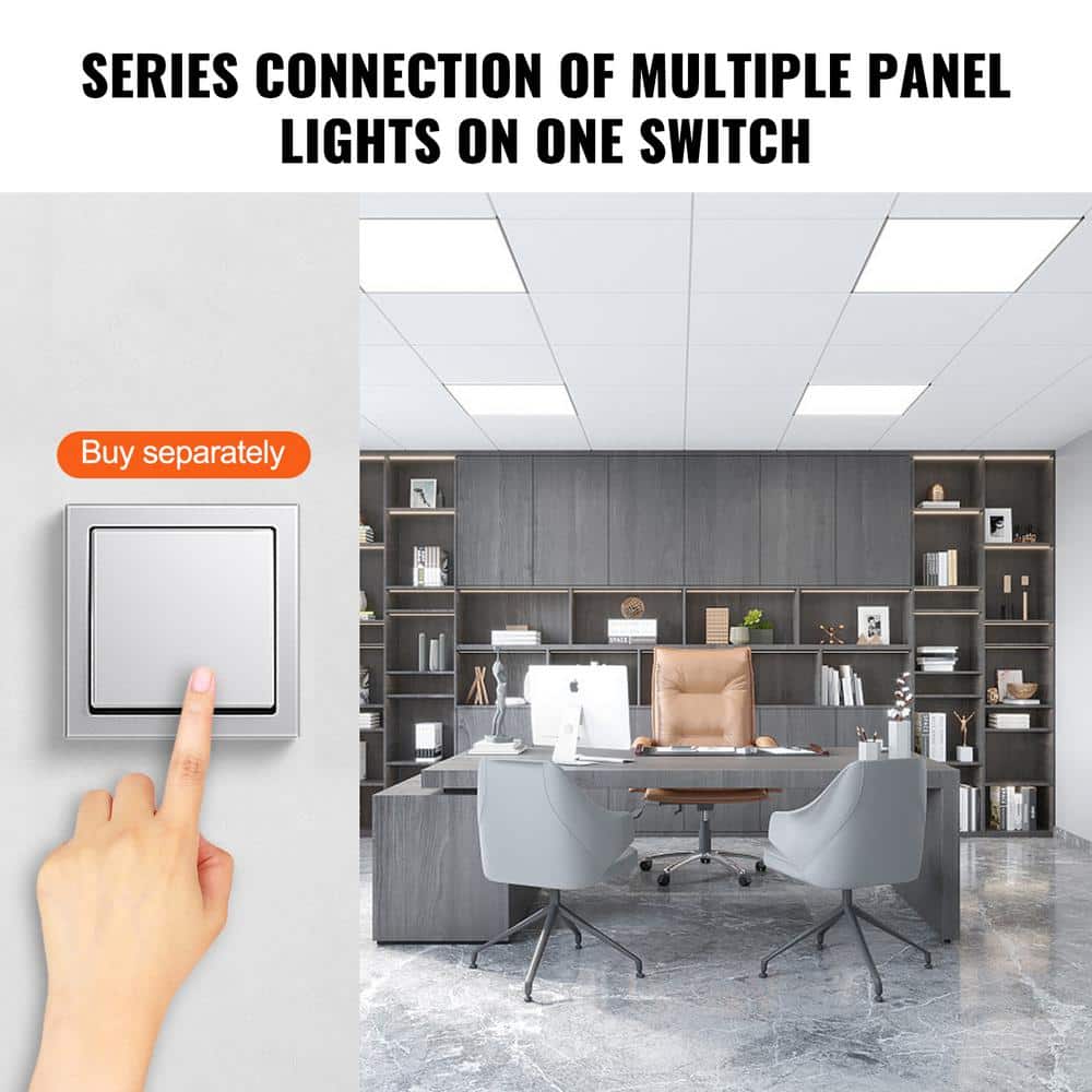 VEVOR 2 PCS 2 ft. x 4 ft. LED Flat Panel Light 6000LM 50 W LED Drop Ceiling Light 3500K/4000K/5000K for Home Office Classroom