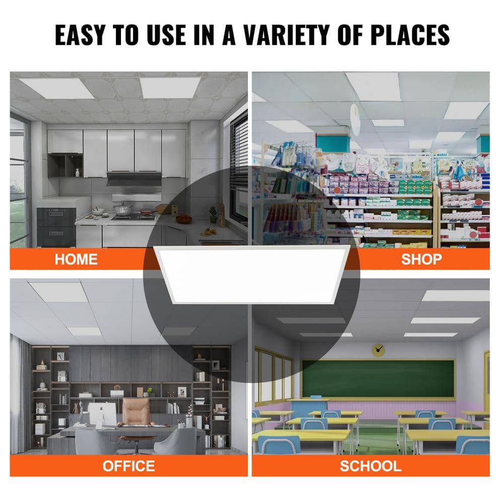 VEVOR 2 PCS 2 ft. x 4 ft. LED Flat Panel Light 6000LM 50 W LED Drop Ceiling Light 3500K/4000K/5000K for Home Office Classroom