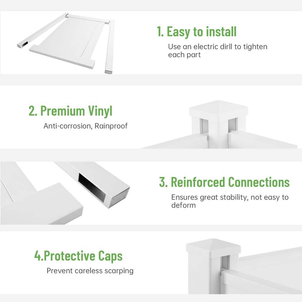 4.17 ft. W x 4.17 ft. H White Vinyl Privacy Fence Panels Kit