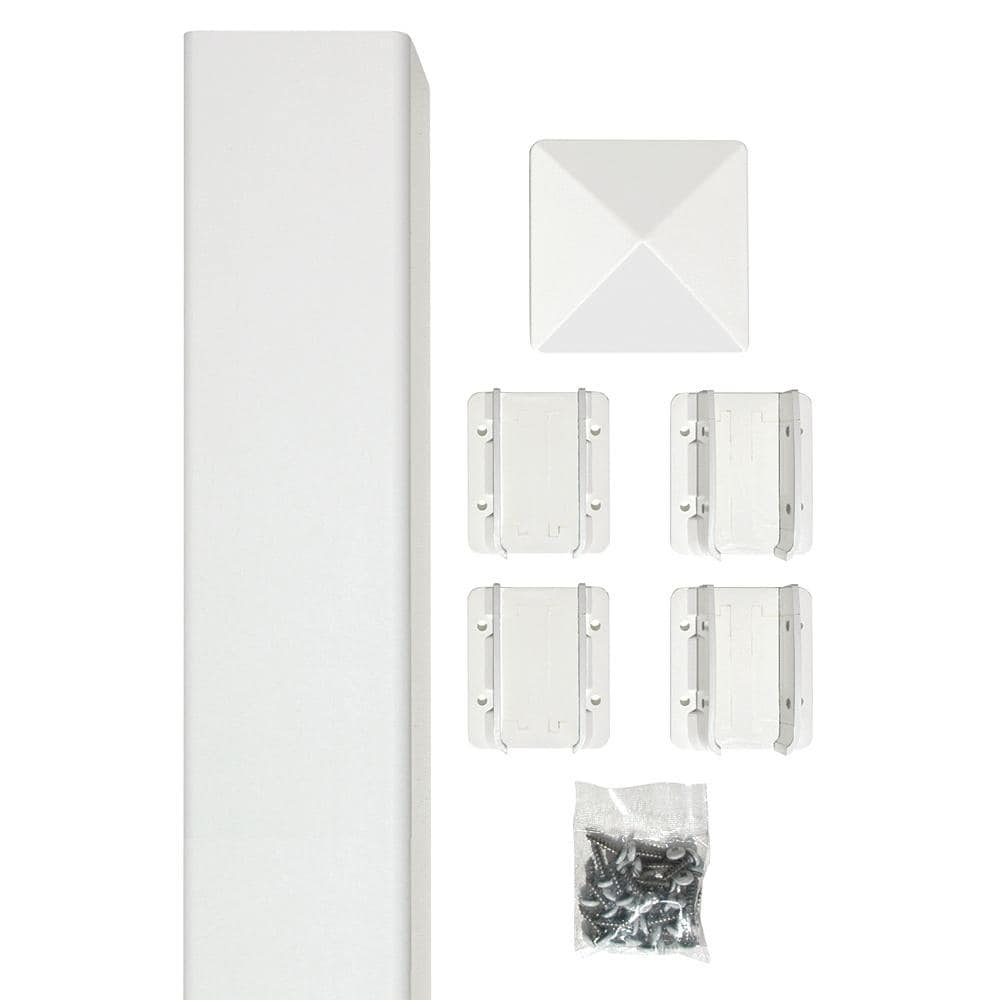SIXTH AVENUE Belfast 4 in. x 4 in. x 96 in. White Vinyl Fence Post Kit