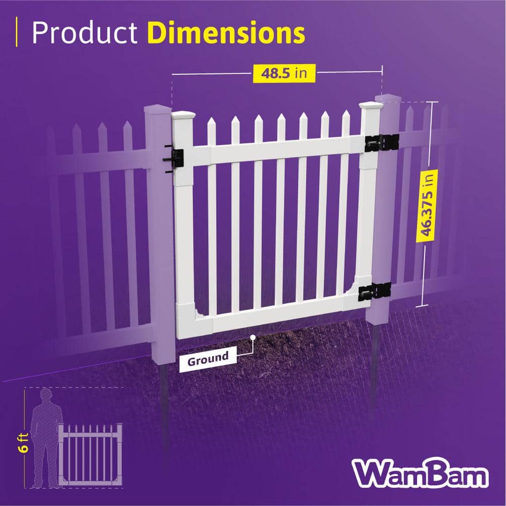 WamBam Fence 4 ft. x 4 ft. Nantucket Vinyl Picket Fence Gate with Stainless Steel Hardware