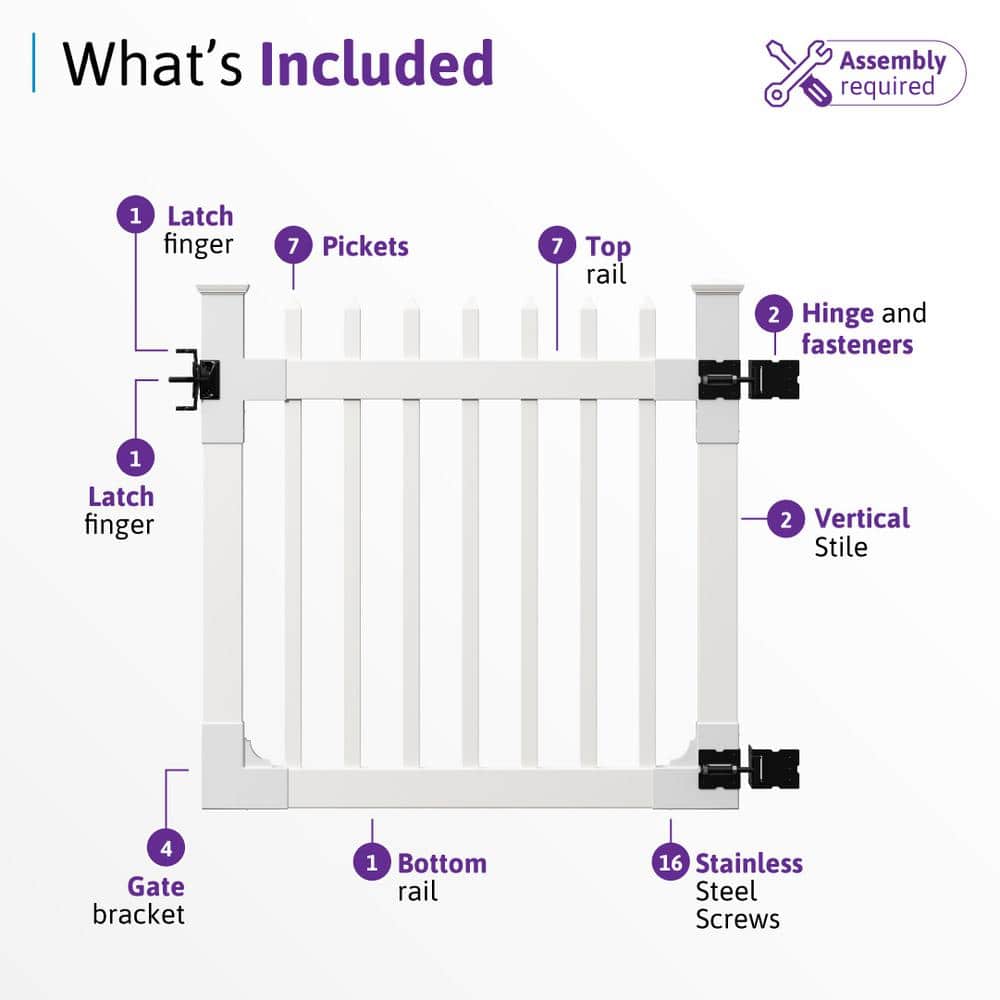 WamBam Fence 4 ft. x 4 ft. Nantucket Vinyl Picket Fence Gate with Stainless Steel Hardware