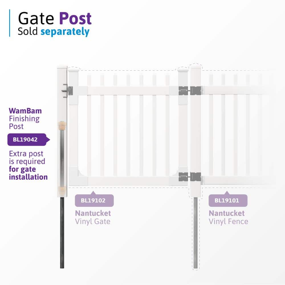 WamBam Fence 4 ft. x 4 ft. Nantucket Vinyl Picket Fence Gate with Stainless Steel Hardware