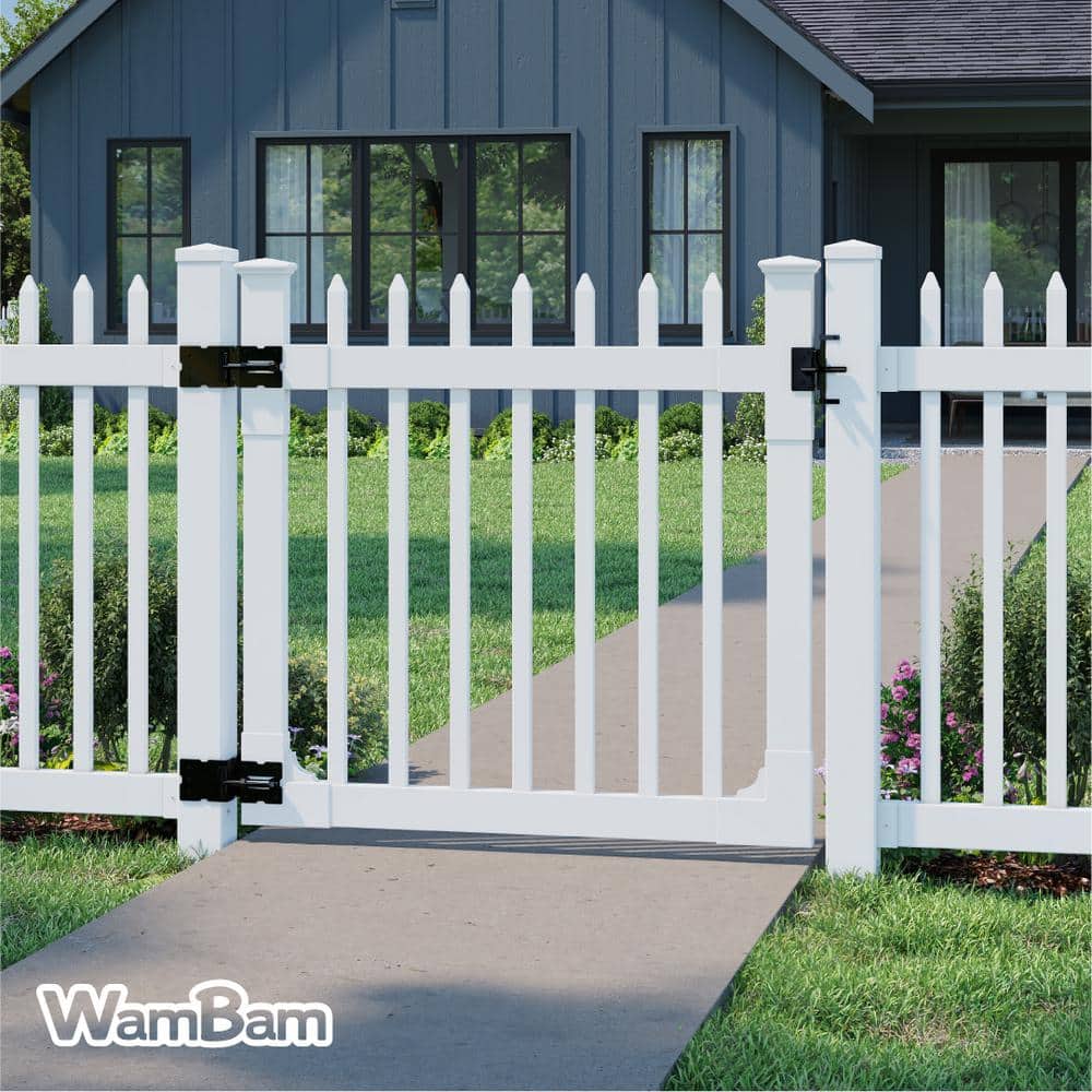WamBam Fence 4 ft. x 4 ft. Nantucket Vinyl Picket Fence Gate with Stainless Steel Hardware