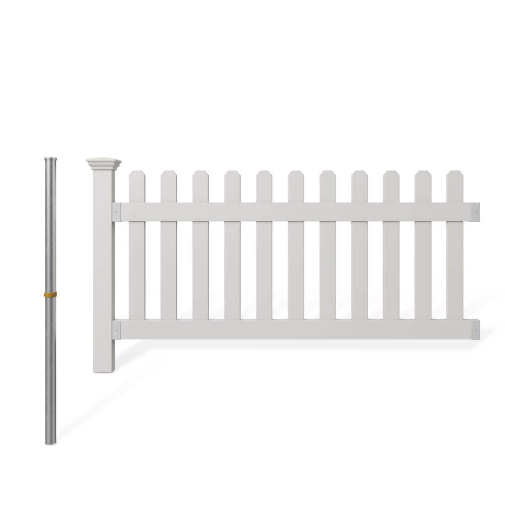 WamBam Fence 3 ft. x 6 ft. Newport Picket Vinyl Fence with No-Dig Steel Pipe Anchor Kit