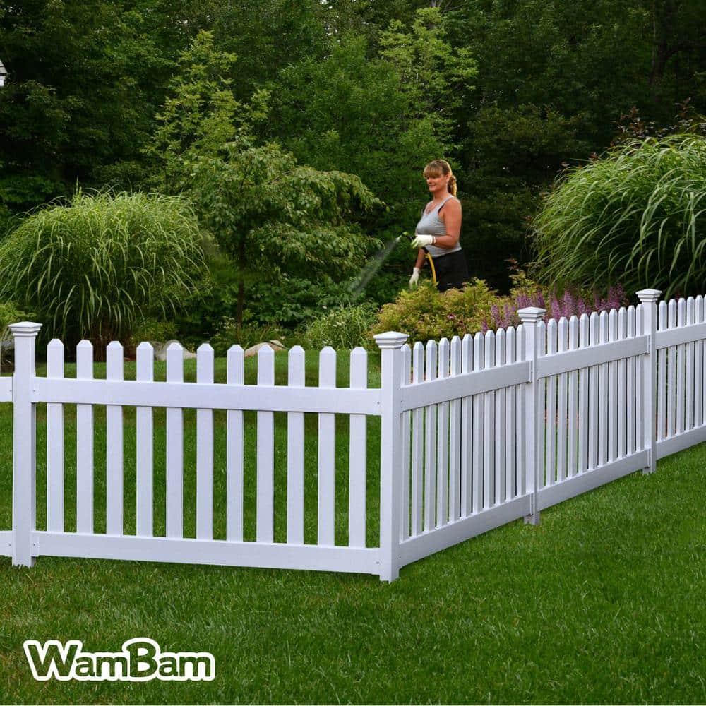 WamBam Fence 3 ft. x 6 ft. Newport Picket Vinyl Fence with No-Dig Steel Pipe Anchor Kit