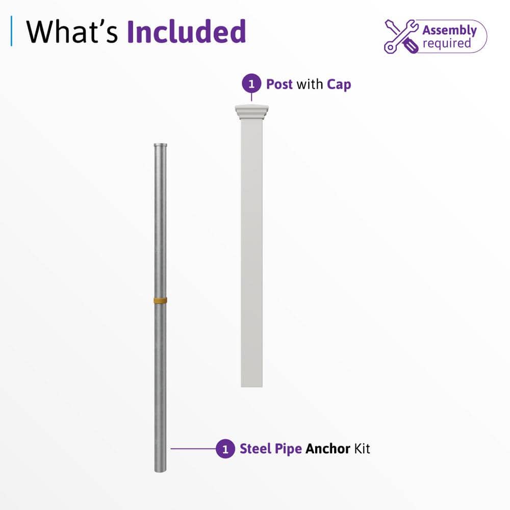WamBam Fence No-Dig Vinyl All American Finishing Fence Post with Anchor and Cap - Model ZP19046