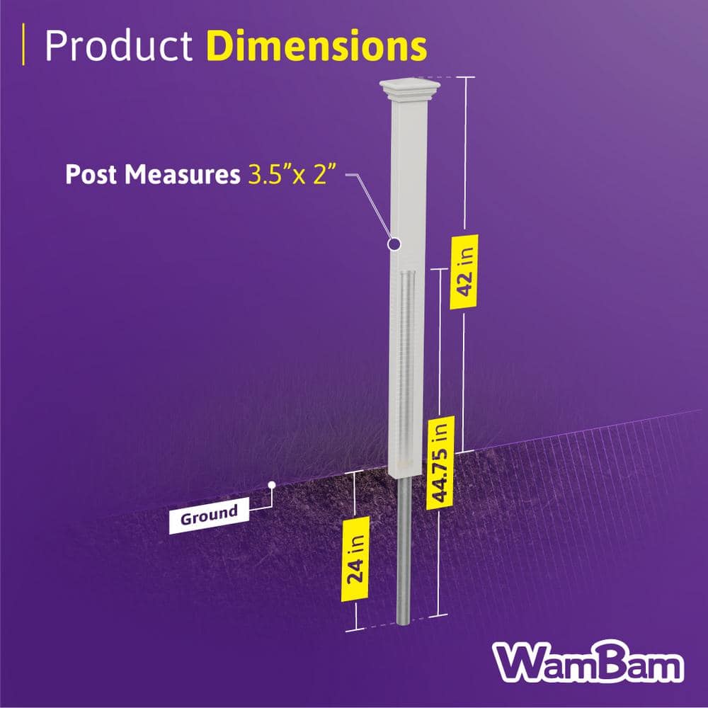 WamBam Fence No-Dig Vinyl All American Finishing Fence Post with Anchor and Cap - Model ZP19046