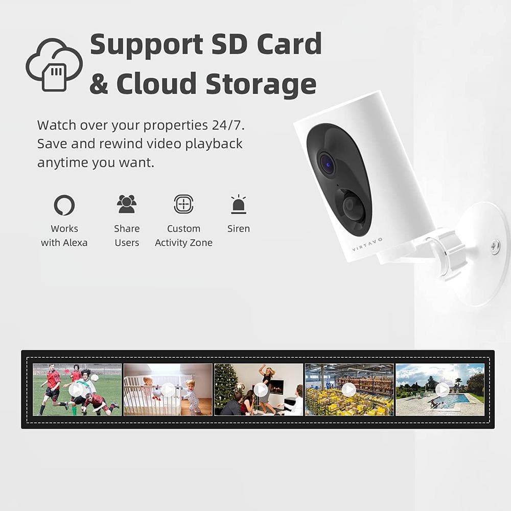 virtavo Pro Wi-Fi 1080p Indoor/Outdoor Wire-free Home Security Camera, Night Vision, Rechargeable, 2-way Audio, Smart Detection