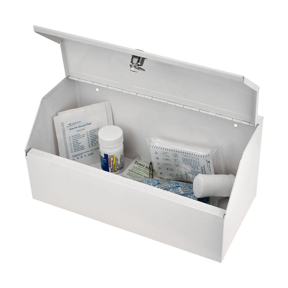 Vivacomfort 12.5 in. W x 6 in. H Medium White Metal Surface Mount Medicine Cabinet without Mirror with Lock