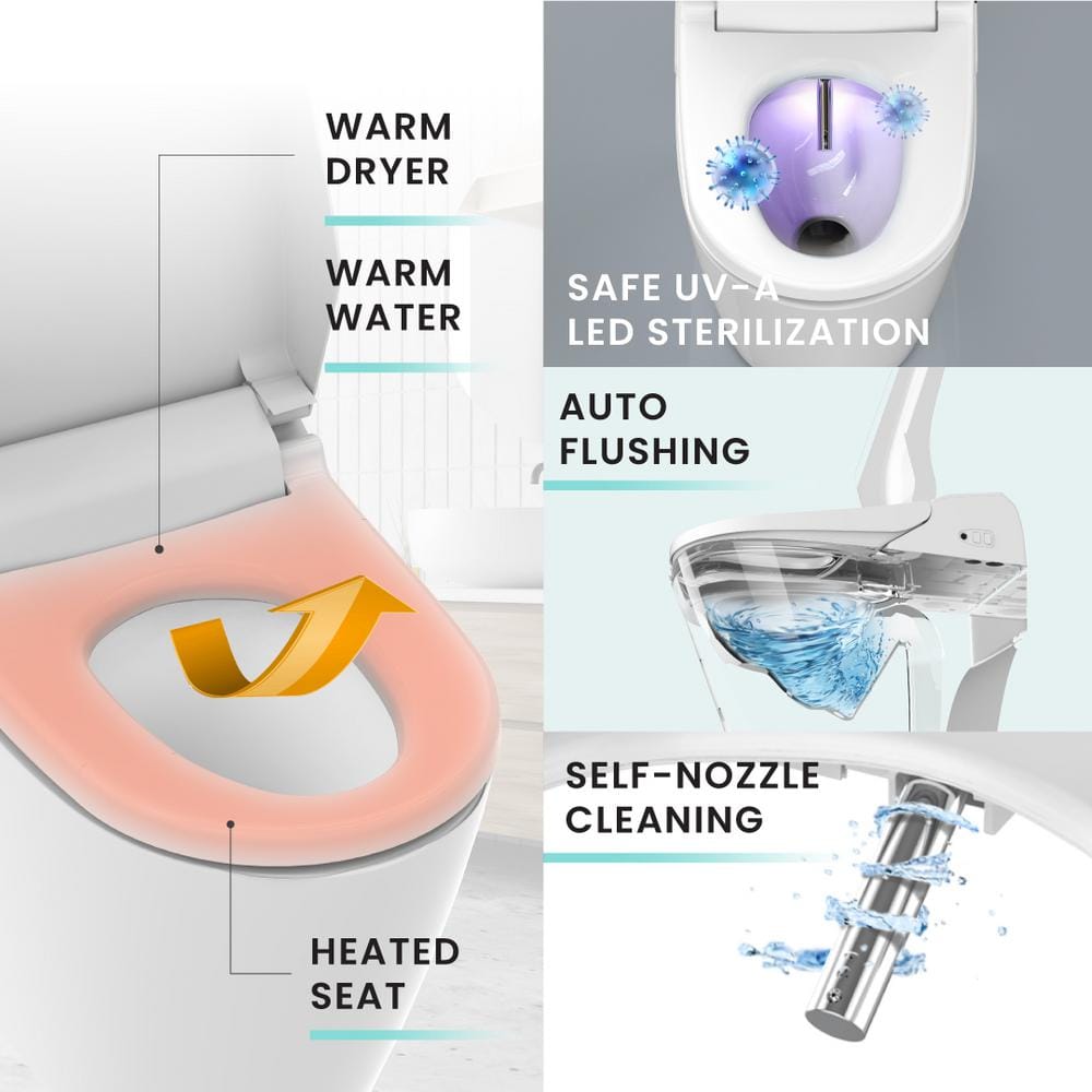 VOVO Stylement Tankless Smart Bidet Toilet in White - UV LED, Auto Flush, Heated Seat