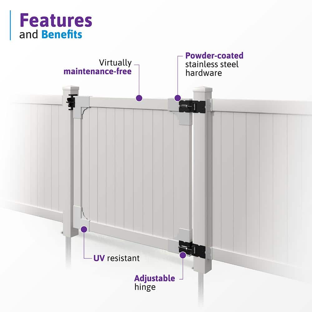 WamBam Fence 4 ft. H x 4 ft. W Westport White Vinyl Privacy Fence Gate with Stainless Steel Hardware