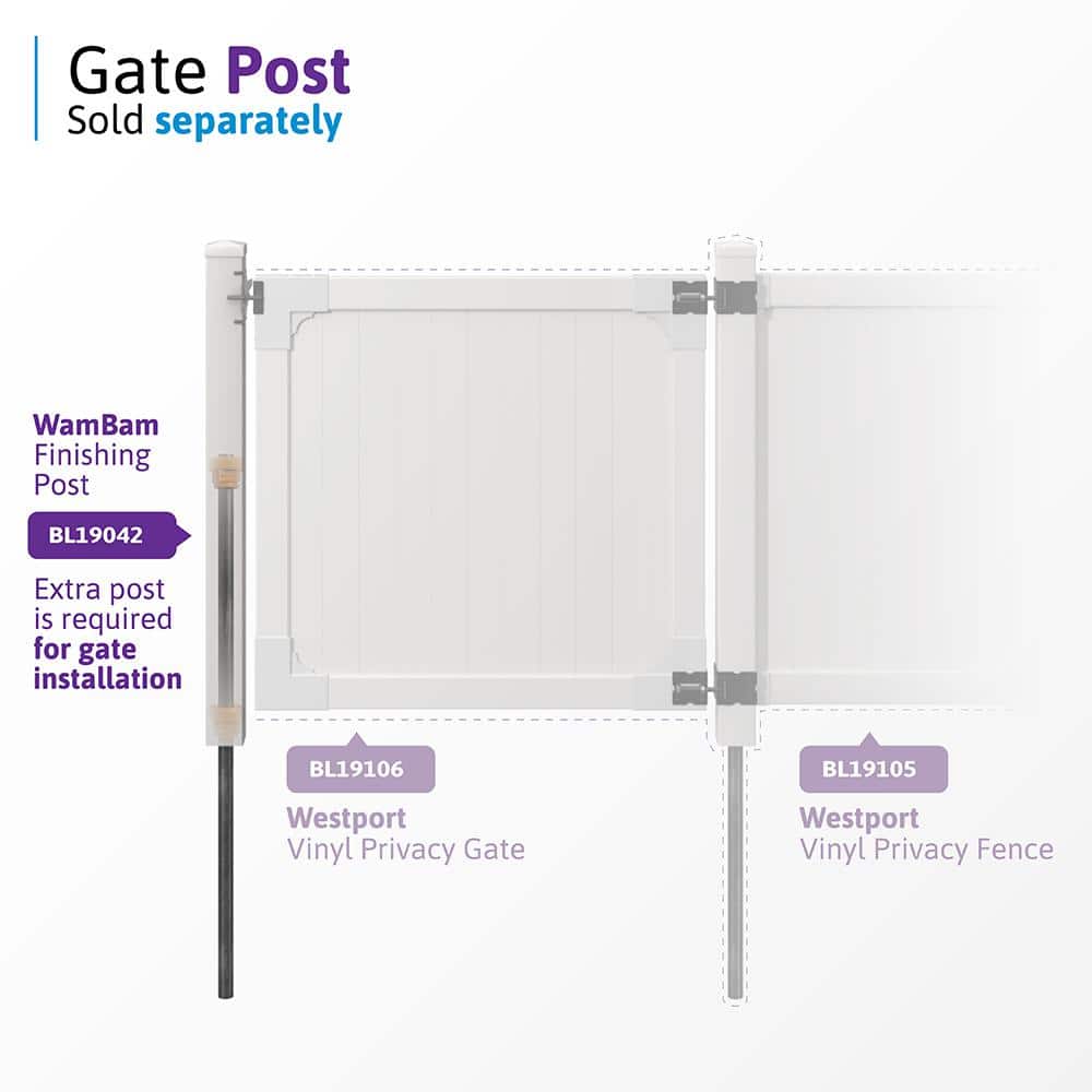 WamBam Fence 4 ft. H x 4 ft. W Westport White Vinyl Privacy Fence Gate with Stainless Steel Hardware