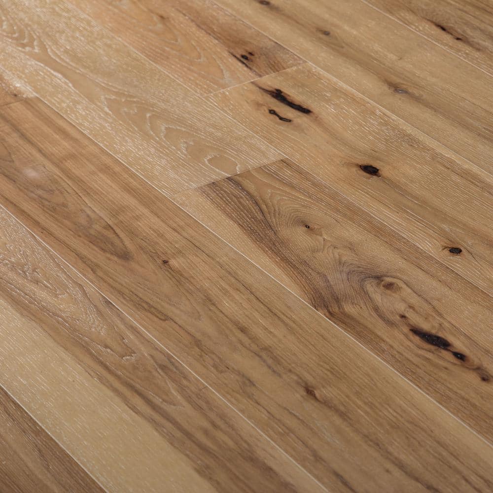 NATU White Washed Hickory 3/8 in. T x 7.5 in. W Click Lock Wire Brushed Engineered Hardwood Flooring (19.4 sq.ft./case)