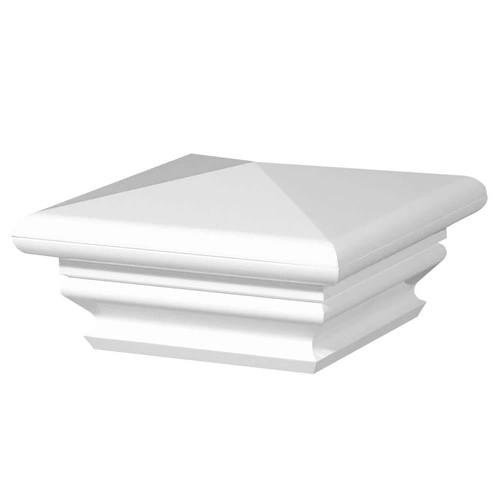 Weatherables 4 in. x 4 in. White Vinyl Federation Pyramid Post Cap
