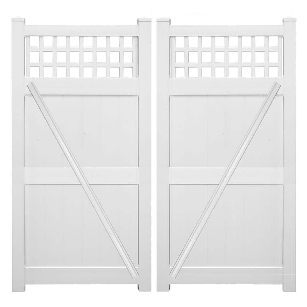 Weatherables Gideon 10.8 ft. W x 6 ft. H White Vinyl Privacy Double Fence Gate Kit
