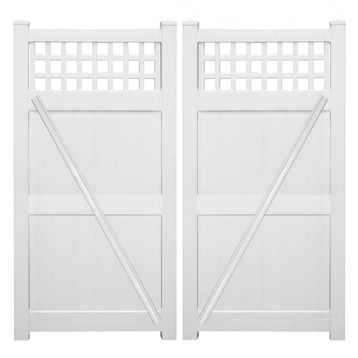 Weatherables Gideon 10.8 ft. W x 6 ft. H White Vinyl Privacy Double Fence Gate Kit