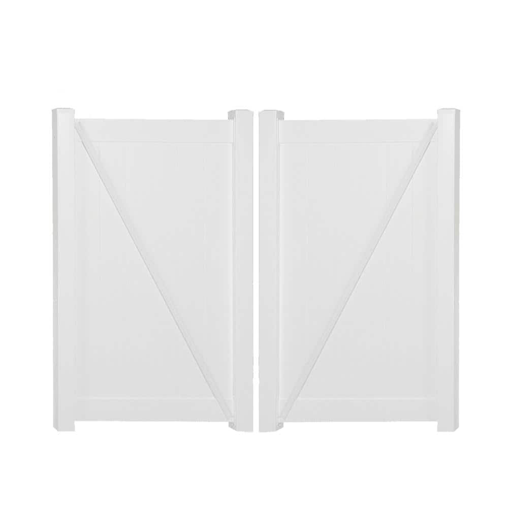 Weatherables Pembroke 7 ft. W x 6 ft. H White Vinyl Privacy Double Fence Gate Kit