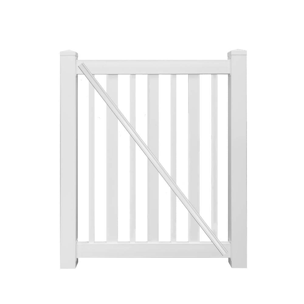Weatherables Atlantis White Vinyl Pool Fence Gate - 4.5 ft W x 4 ft H