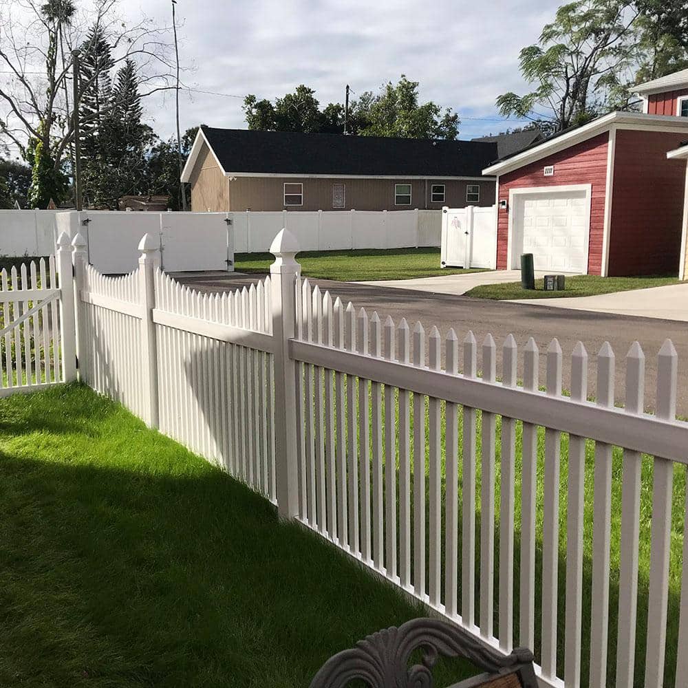 Weatherables Barrington 5x8 White Vinyl Picket Fence Panel Kit