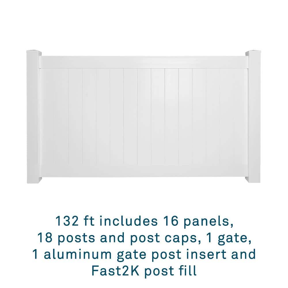 Weatherables 48 in. H x 132 ft. L Pembroke White Vinyl Flat Top Complete Privacy Fence Project Pack