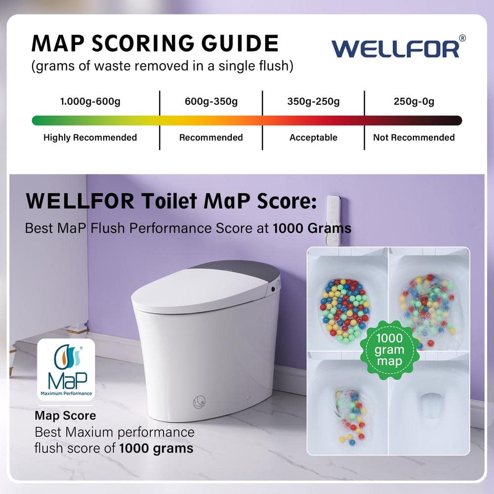 WELLFOR ARLO ADA Elongated LED Smart Bidet Toilet with Auto Open/Close/Flush