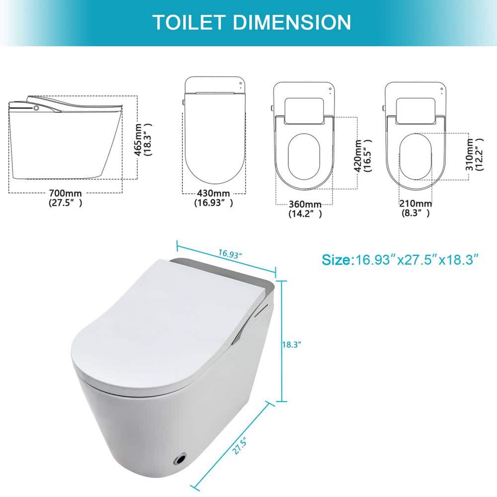 WELLFOR MT3 Elongated Heated Seat Bidet Toilet with LED Display and Night Light