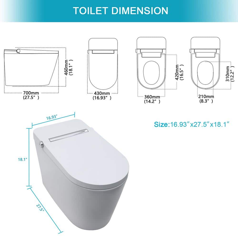 WELLFOR MT4 Elongated Heated Seat Bidet Toilet with Foot Sensor Flush and LED Night Light