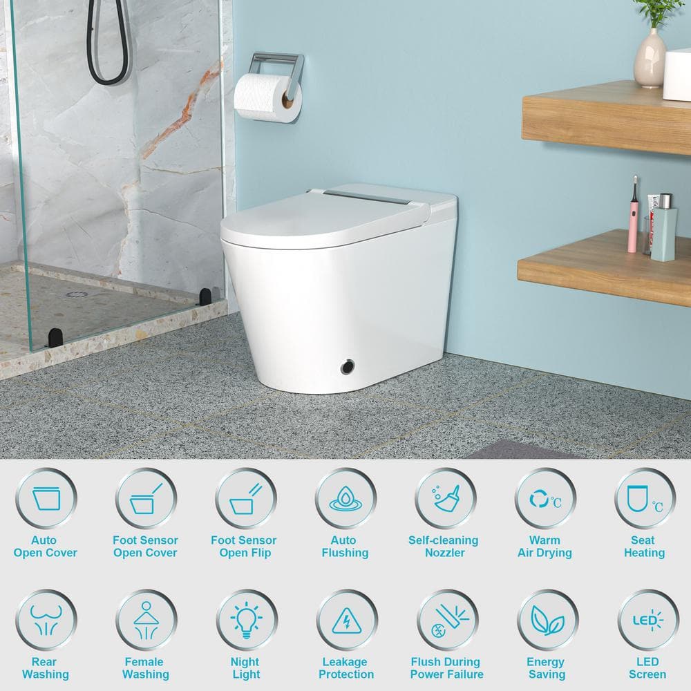 WELLFOR MT4 Elongated Heated Seat Bidet Toilet with Foot Sensor Flush and LED Night Light