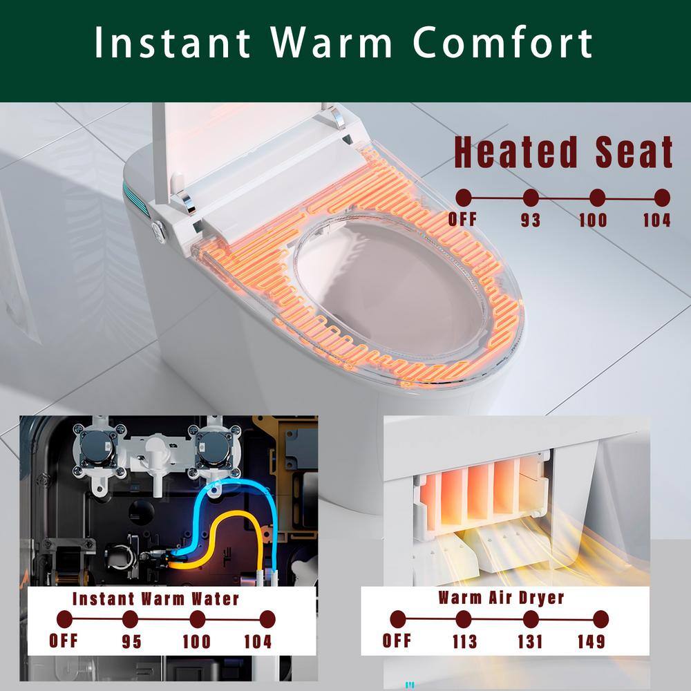 WELLFOR TM-4 Smart Bidet Toilet with Heated Seat and LED Night Light 1.28 GPF - White