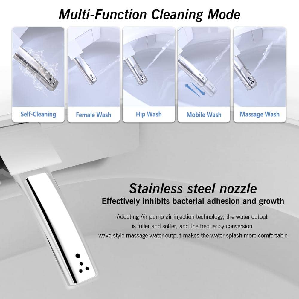 WELLFOR Elongated Smart Bidet Toilet with Self-Cleaning Nozzle, Heated Seat, and Night Light