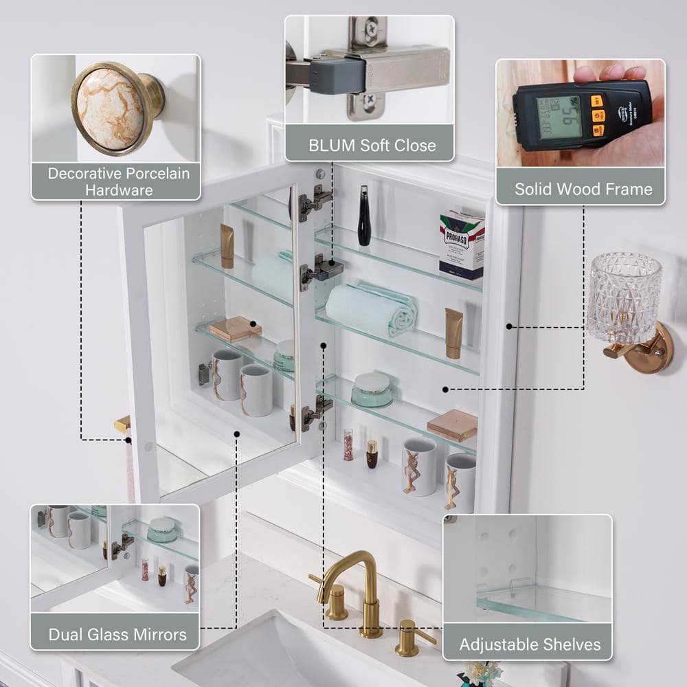 WELLFOR 24 in. W x 32 in. H Rectangular Solid Wood Recessed Medicine Cabinet with Mirror