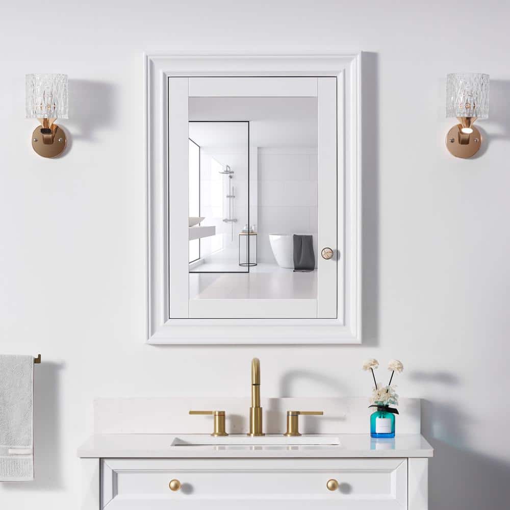 WELLFOR 24 in. W x 32 in. H Rectangular Solid Wood Recessed Medicine Cabinet with Mirror