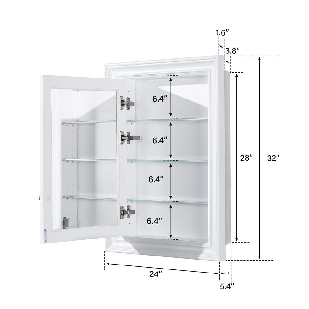 WELLFOR 24 in. W x 32 in. H Rectangular Solid Wood Recessed Medicine Cabinet with Mirror