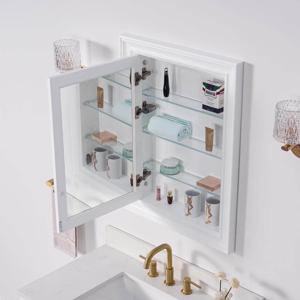 WELLFOR 24 in. W x 32 in. H Rectangular Solid Wood Recessed Medicine Cabinet with Mirror