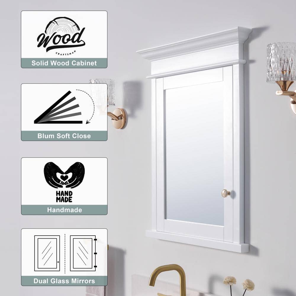 WELLFOR 26 in. W x 32 in. H Rectangular White Solid Wood Framed Recessed Mount Soft Close Door Medicine Cabinet with Mirror