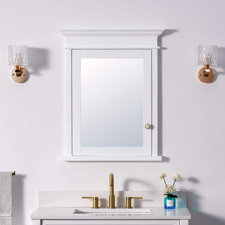 WELLFOR 26 in. W x 32 in. H Rectangular White Solid Wood Framed Recessed Mount Soft Close Door Medicine Cabinet with Mirror