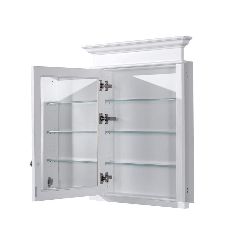 WELLFOR 26 in. W x 32 in. H Rectangular White Solid Wood Framed Recessed Mount Soft Close Door Medicine Cabinet with Mirror